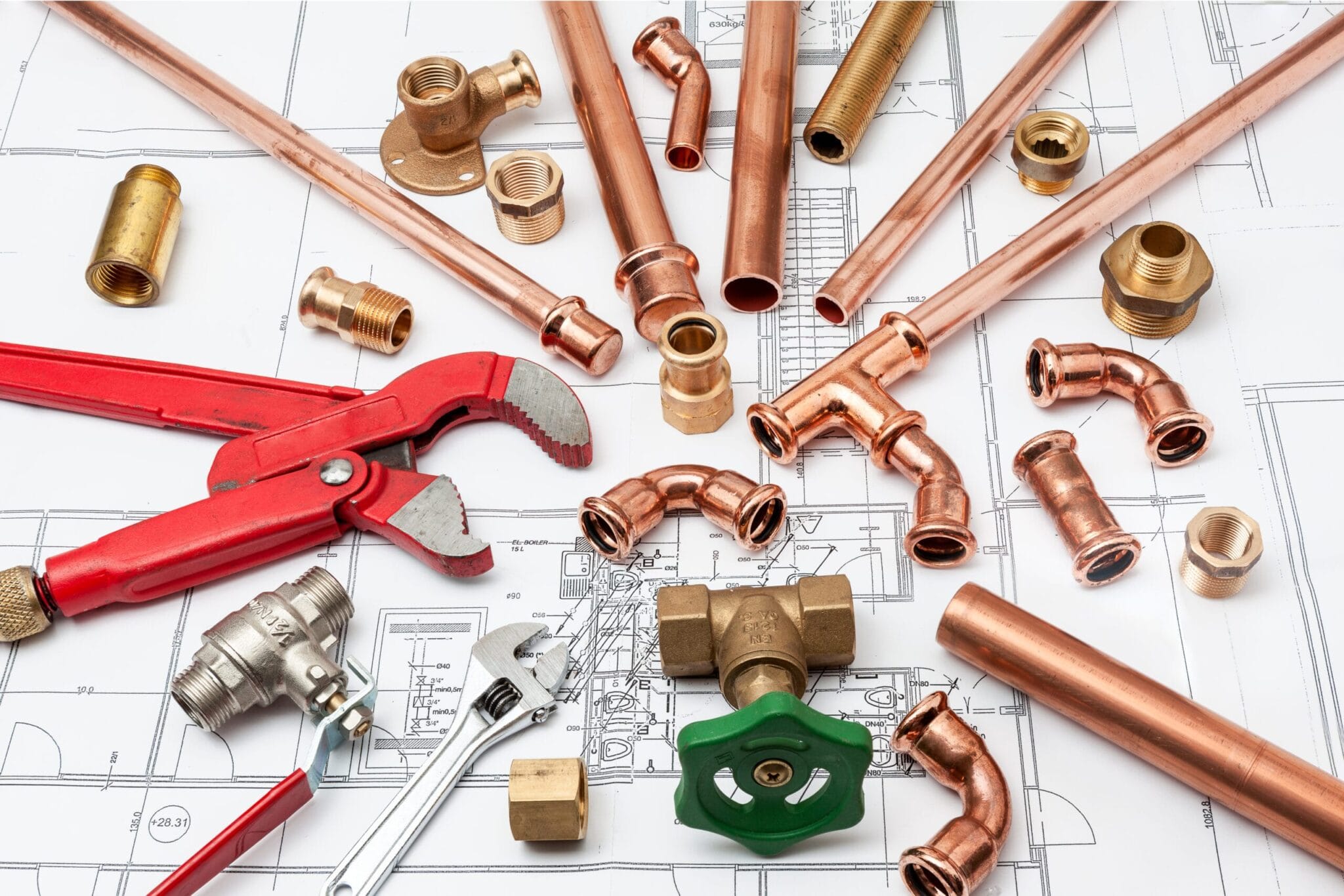 Copper pipes, fittings, valves, and plumbing tools in West Valley City